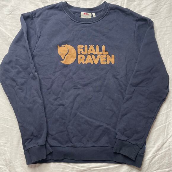 Fjallraven Navy Blue Graphic Logo Sweatshirt Pullover Size Large Men's Cotton - Picture 1 of 5
